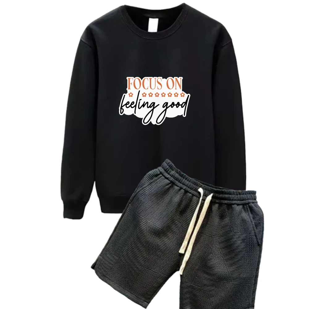 

Осень-весна 2022, мужской спортивный костюм, повседневный мужской спортивный костюм из двух предметов, удобные спортивные костюмы, спортивная одежда, футболки с длинными рукавами + шорты, комплект