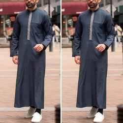 Kaftan bordado à mão masculino, caftan marroquino, solto e respirável, Djellaba, Abaya Thobe, roupa muçulmana, Islã, verão, 2024