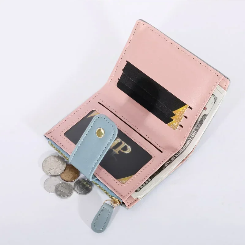 محفظة نسائية من Baellerry مصنوعة من الجلد باللون الوردي وحامل بطاقات نسائية وحقيبة صغيرة مع سحاب للفتيات ومحافظ للعملات المعدنية باللون الأسود والأحمر للنساء