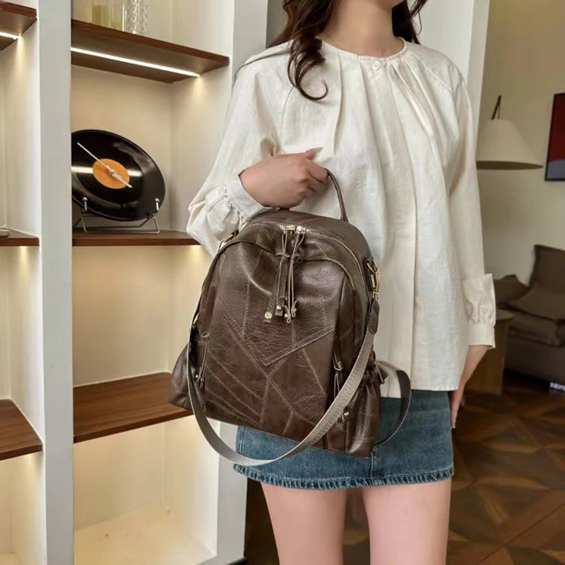 Leather Backpack Women Vintage Shoulder Bag Ladies Large Capacity Travel Backpack School Bags Girls Soft Casual Mochila Feminina