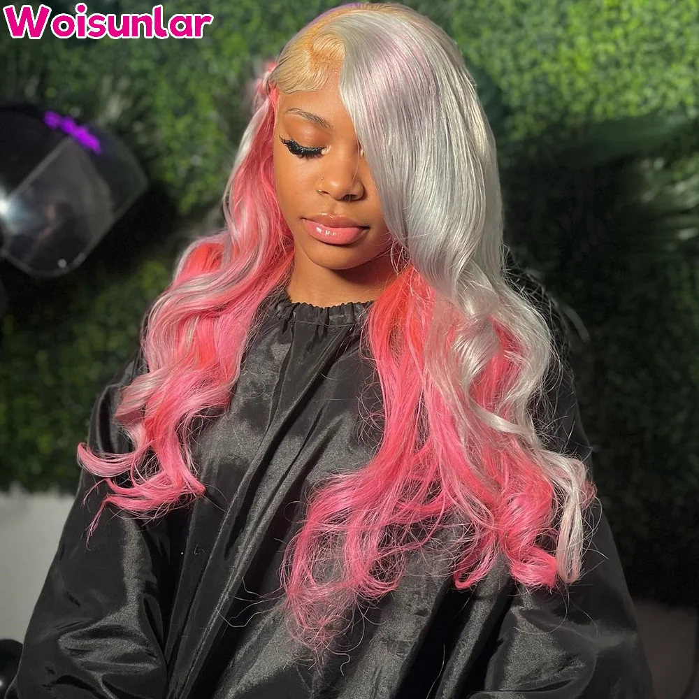 

Ombre Grey and Pink Lace Front Wigs Human Hair For Women 613 Transparent Lace Body Wave 4x4 Closure lace human hair wigs 100%