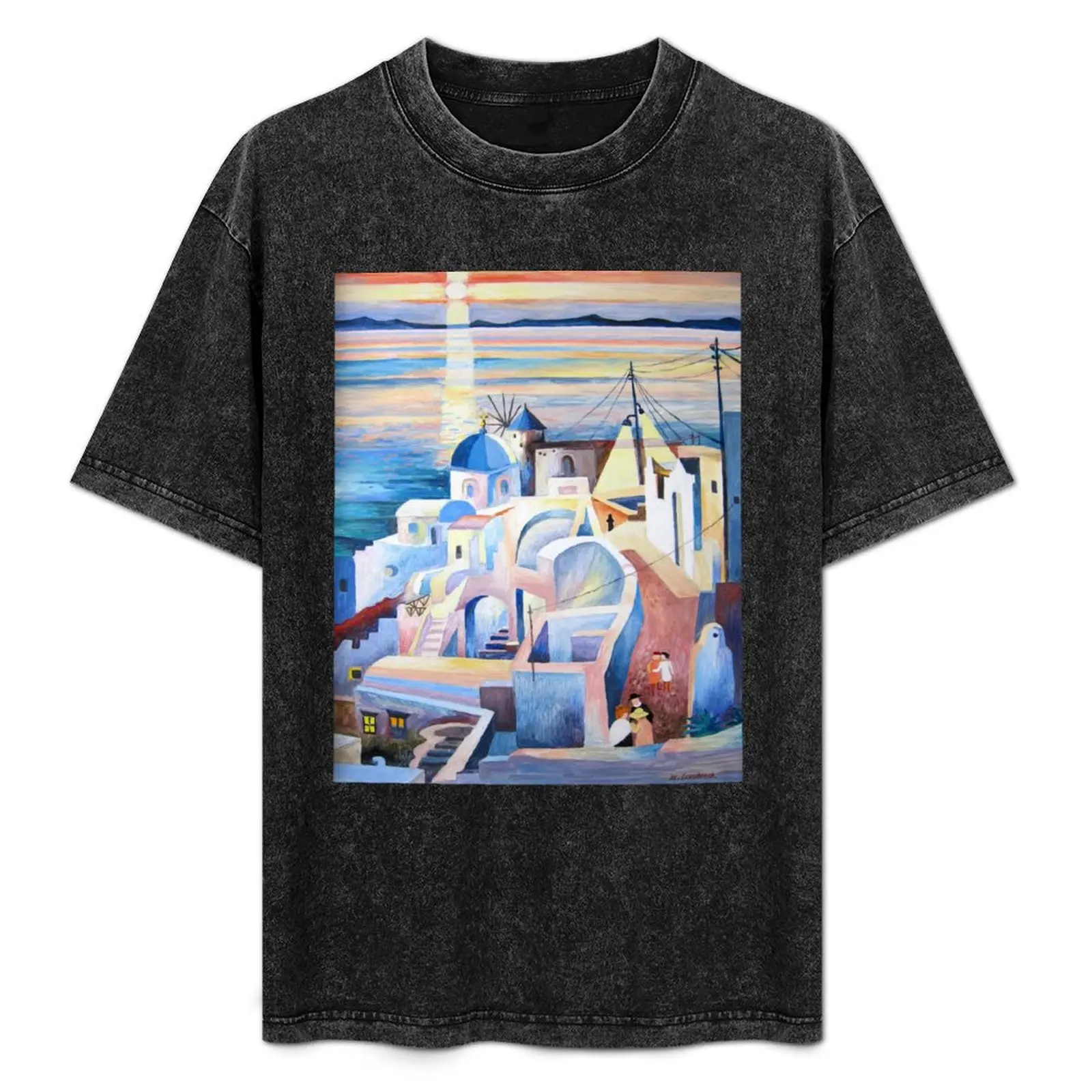 Santorini Greece Acrylic Painting T-Shirt essential t shirt rapper graphic tees mens vintage t shirts