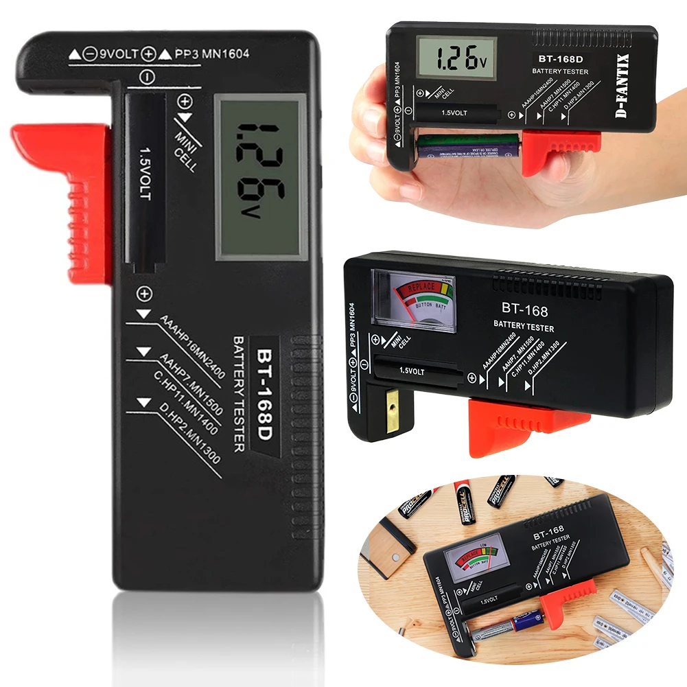 BT-168 /BT-168D Battery Tester Universal Battery Volt Tester Battery Capacity Check Detector for AA /AAA/C/D/9V/1.5V Button Cell