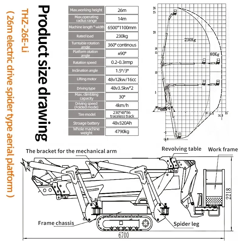 26 متر منحني الذراع نوع محرك كهربائي العنكبوت الجوي العمل مركبة منصة هيدروليكية رفع تلسكوبي طاولات الرفع