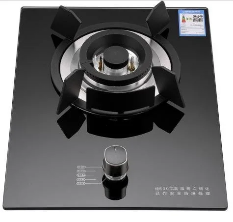 強化ガラスパネル付き家庭用シングルバーナー内蔵型ガスコンロ