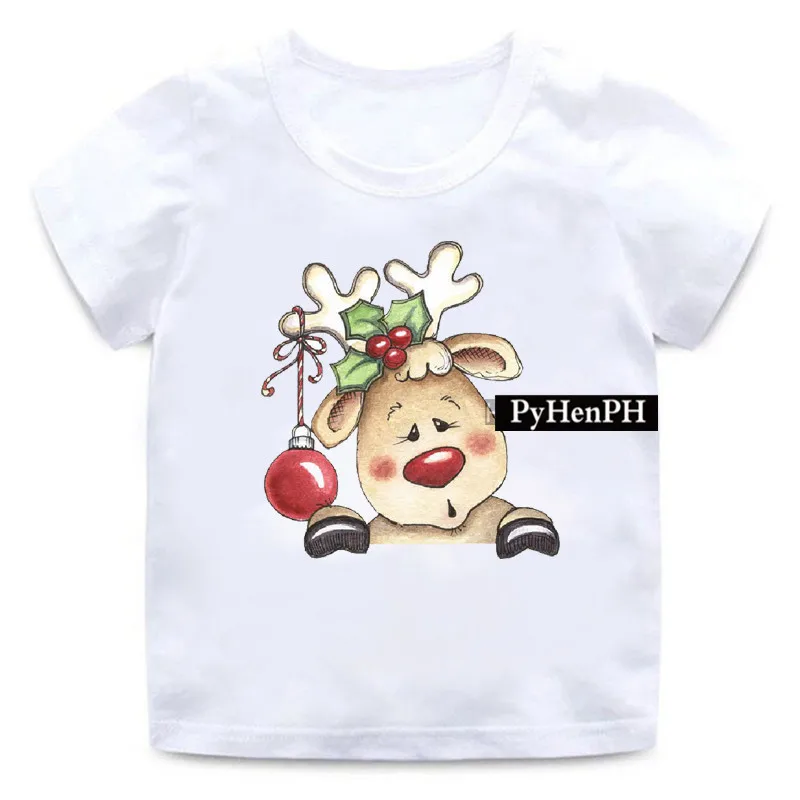 Happy Christmas Tshirt Fashion Christmas Moose Print T-shirt Short Sleeve Baby Clothes for Children