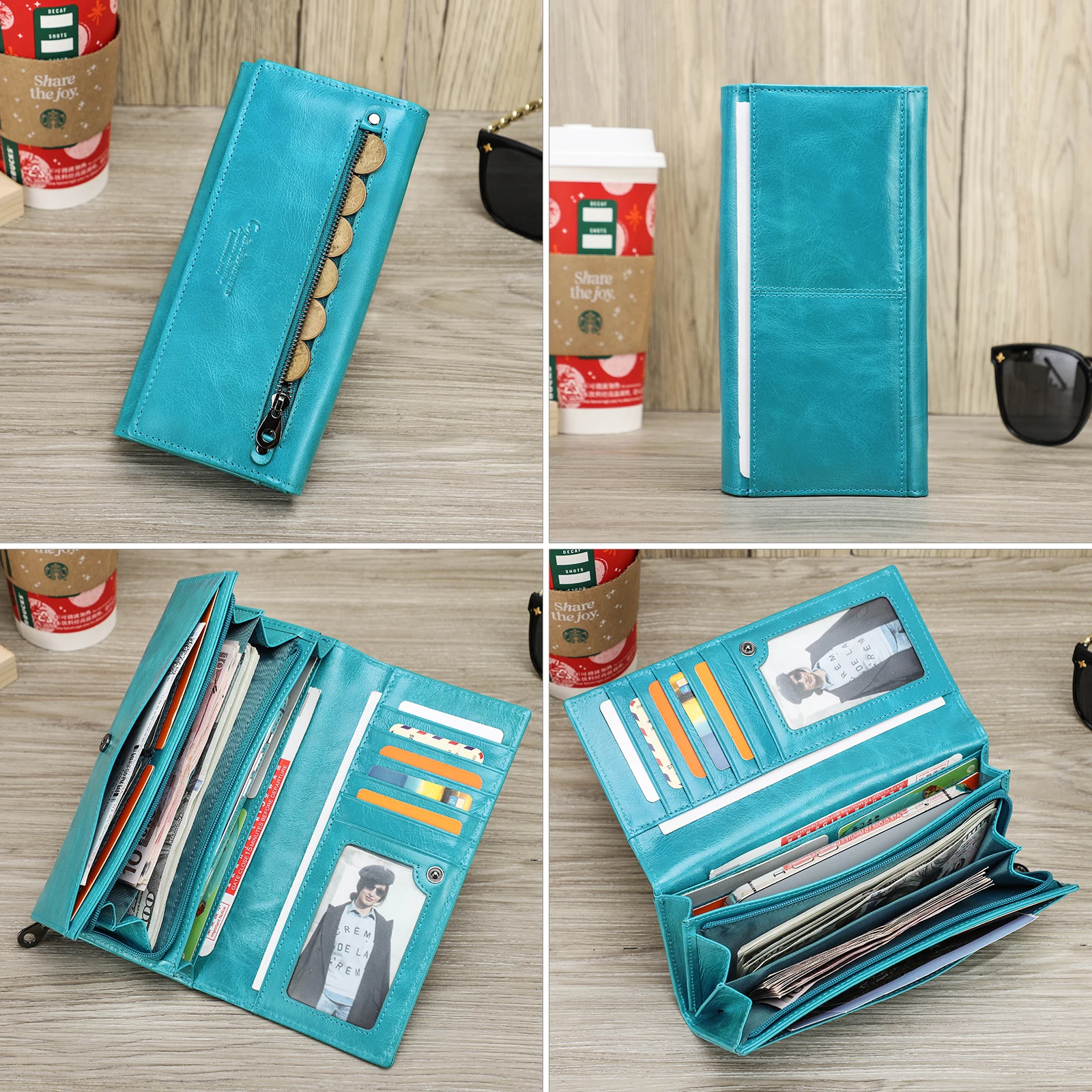 Contact\'s HOT Genuine Leather Wallet Women Card Holder Wallets for Women Long Style Coin Purse Female Clutch Bag Portfel Damski
