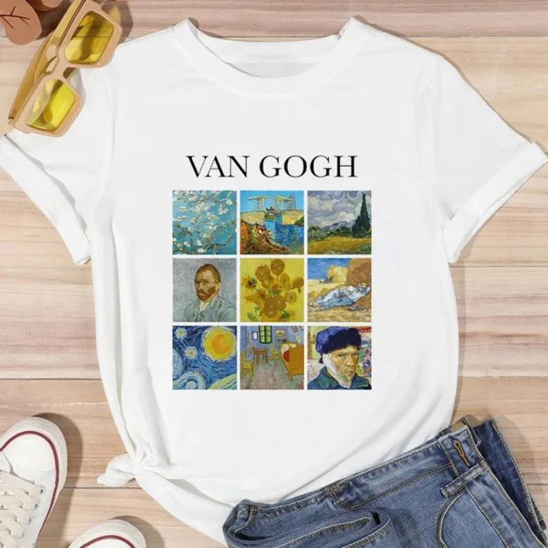 

Women T Shirt Van Gogh Print Tees Graphic Loose Female T-shirt Casual Streetwear Korean Trend O-neck Clothes Oversize Y2k Summer