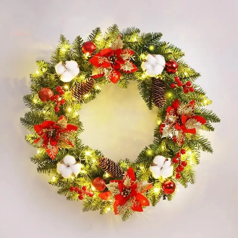 

2025 Christmas Wreath With Lights For Front Door | Vintage Farmhouse Style With Pine Cones For Thanksgiving & Xmas Decor