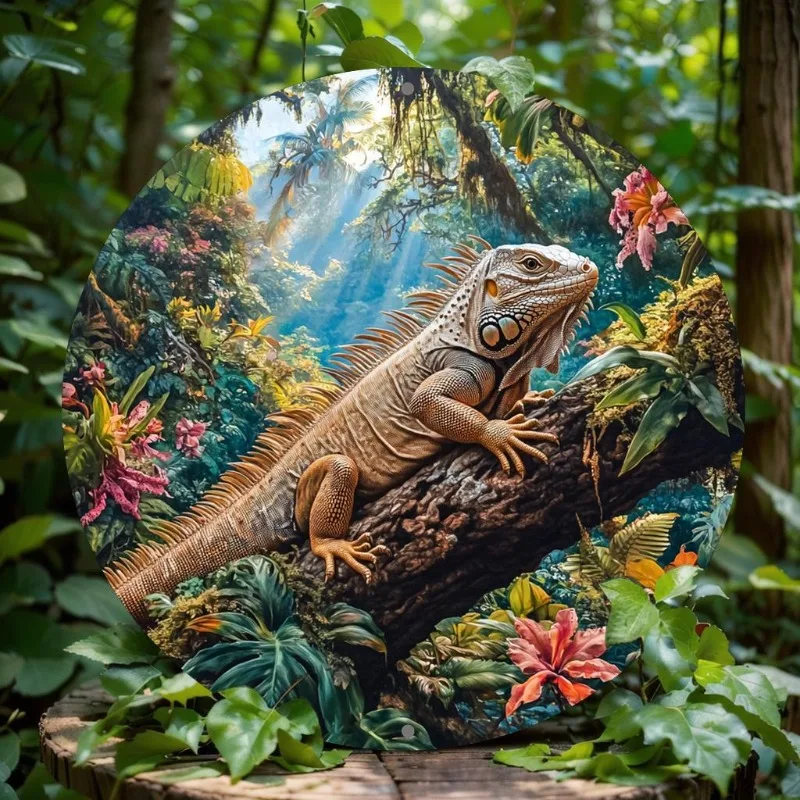 

Charming Lizard-Themed Aluminum Wall Sign, Round Metal Decor for Home, Bar, Office, Perfect Gift for Holidays, Special Occasions