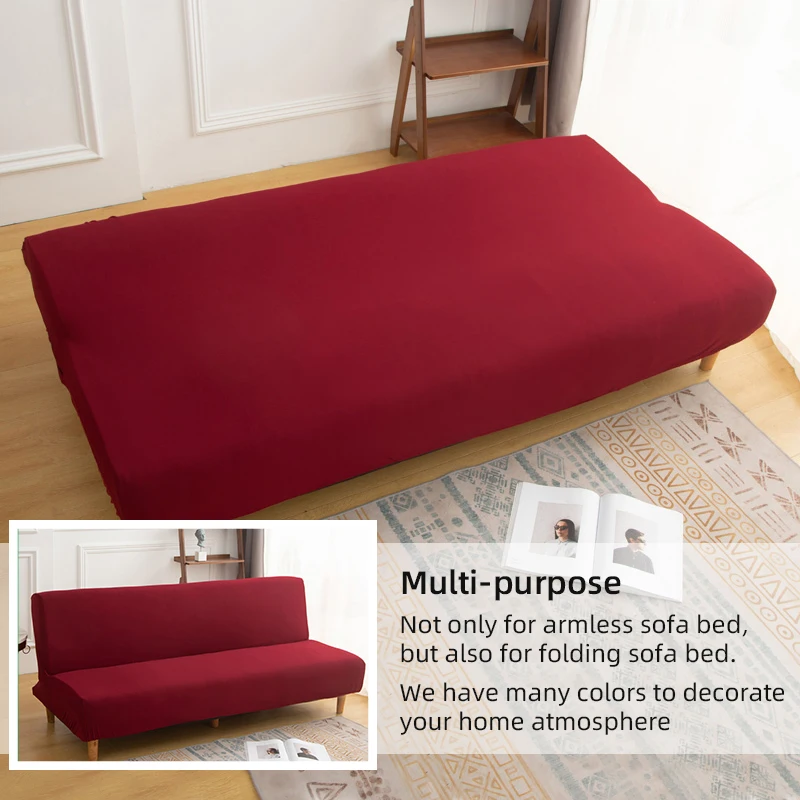 LANMOLlFESofa Bed Cover Solid Color Armless Sofa Bed Covers Elastic Foldable Cleaning Furniture Protective Cover Home Decoration