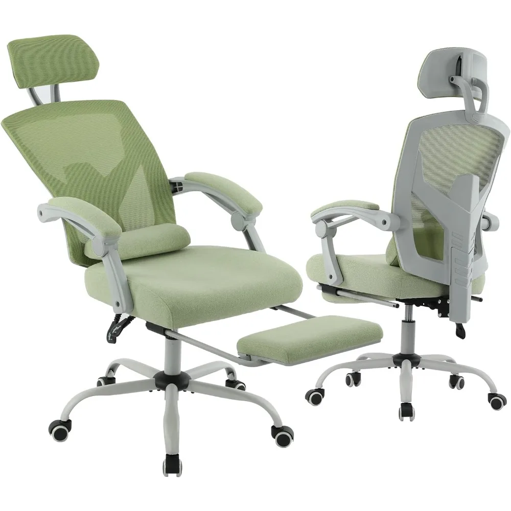 Silla de oficina reclinable con respaldo alto, asiento giratorio de malla para escritorio de ordenador, reposapiés retráctil y reposabrazos acolchados