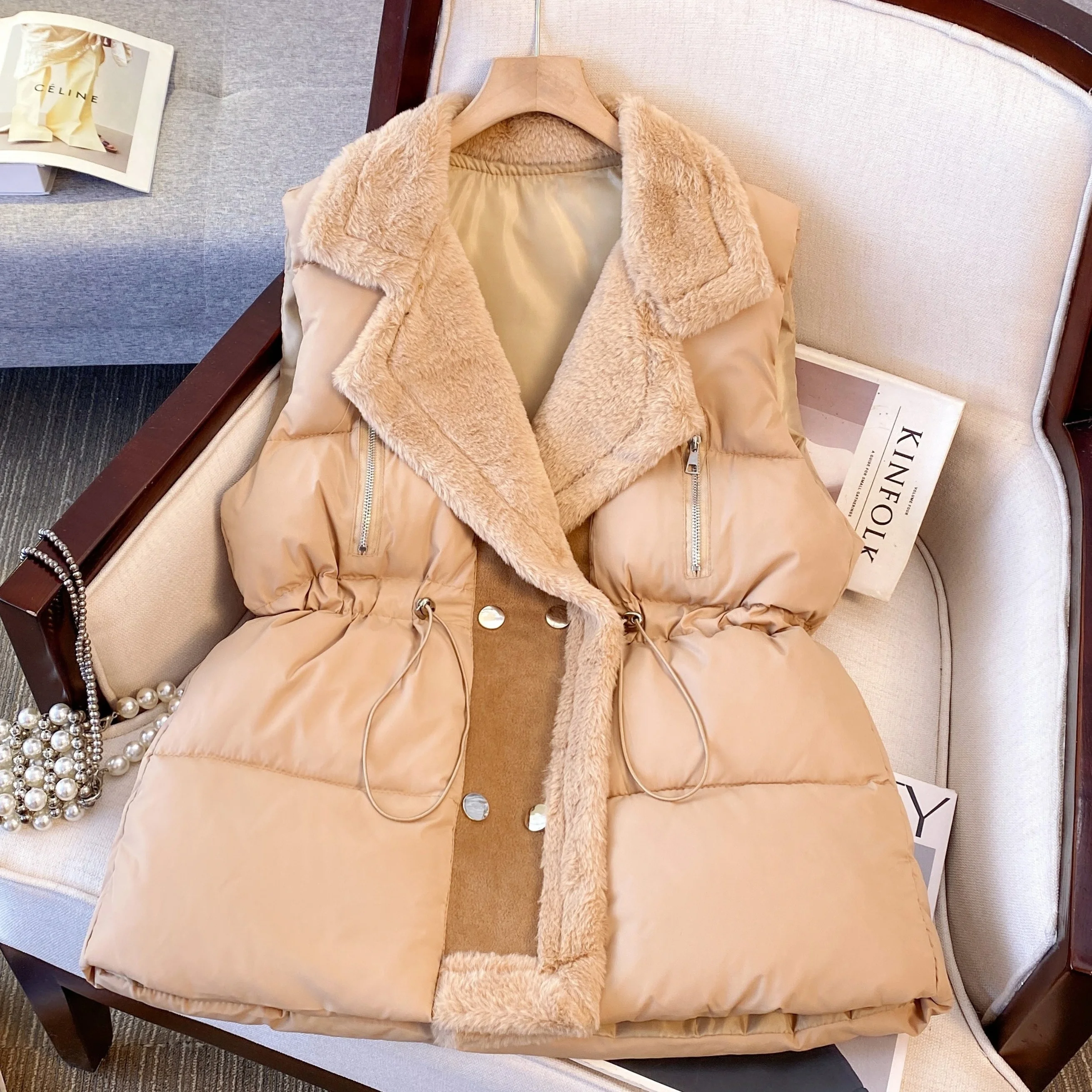 Plus Size Vrouwen 2023 Nieuwe Sle Down Katoenen Vest Svel Bovenkleding Veelzijdige Afslanken Jaet Kraag Ritssluiting