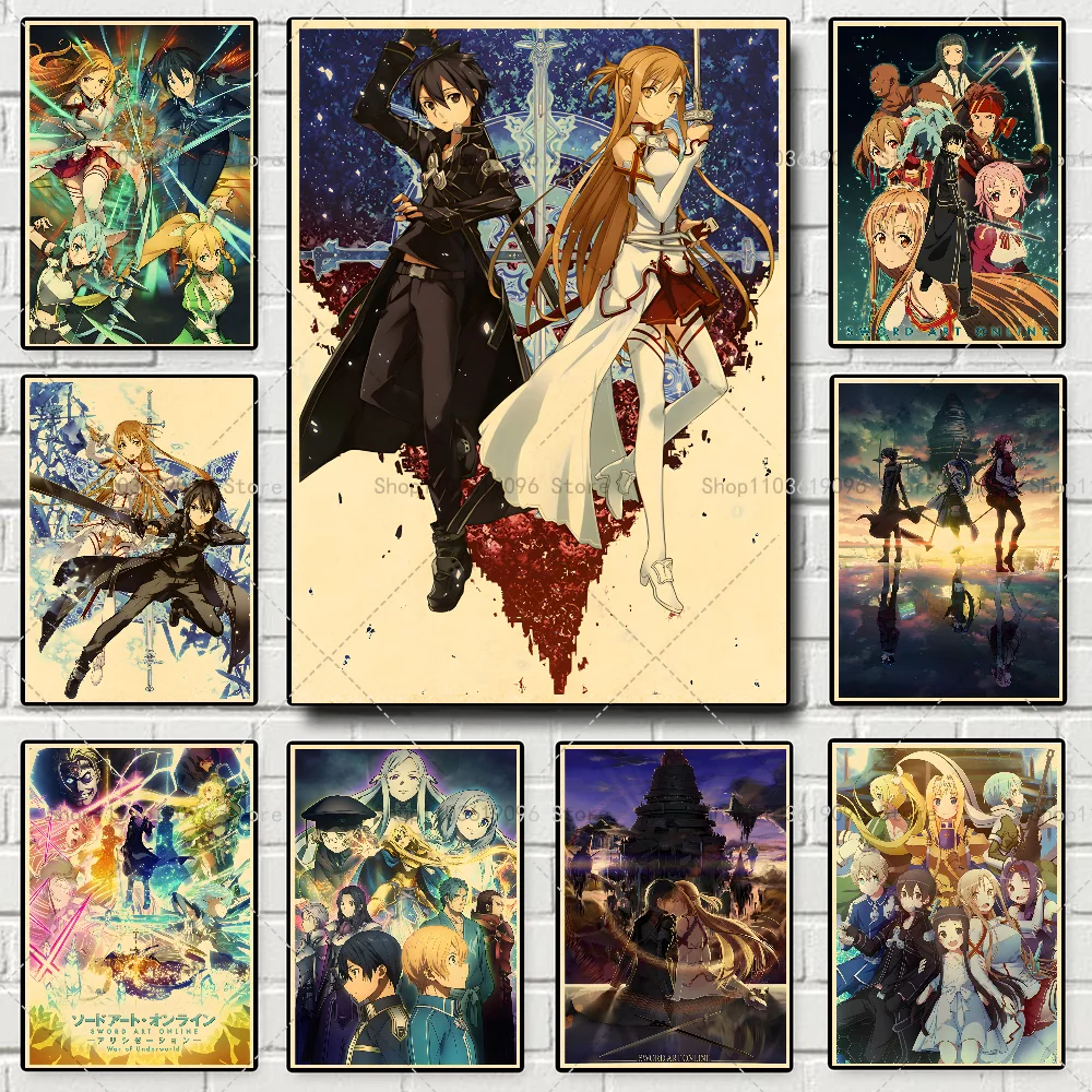 Anime Sword Art Online Poster Self-adhesive Art Waterproof Paper Sticker Coffee House Bar Room Wall Decor