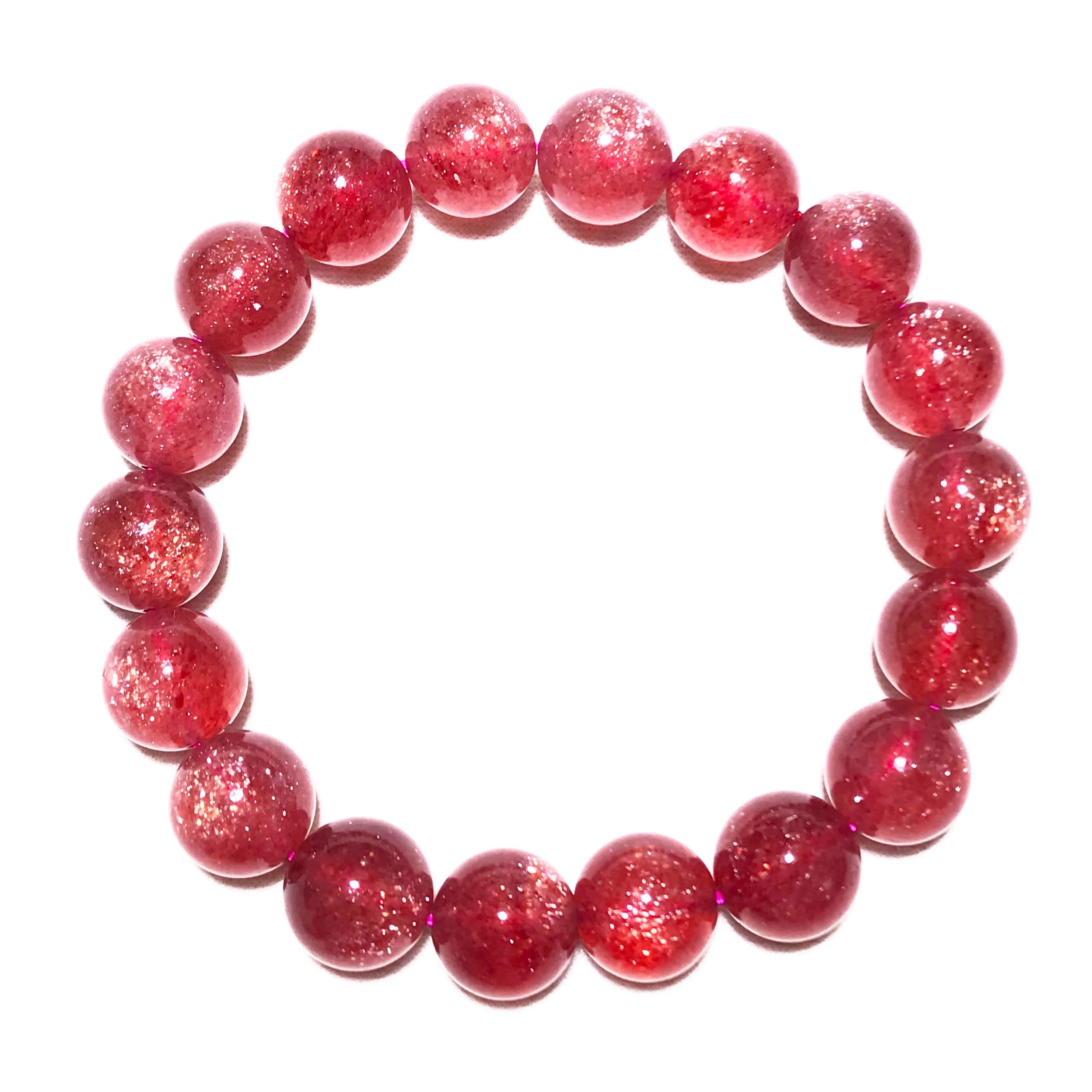 Braccialetto di quarzo fragola rosso naturale donna uomo perline rotonde trasparenti Crystal Star Light 8mm 9mm 10mm 11mm 12mm 13mm AAAAAA