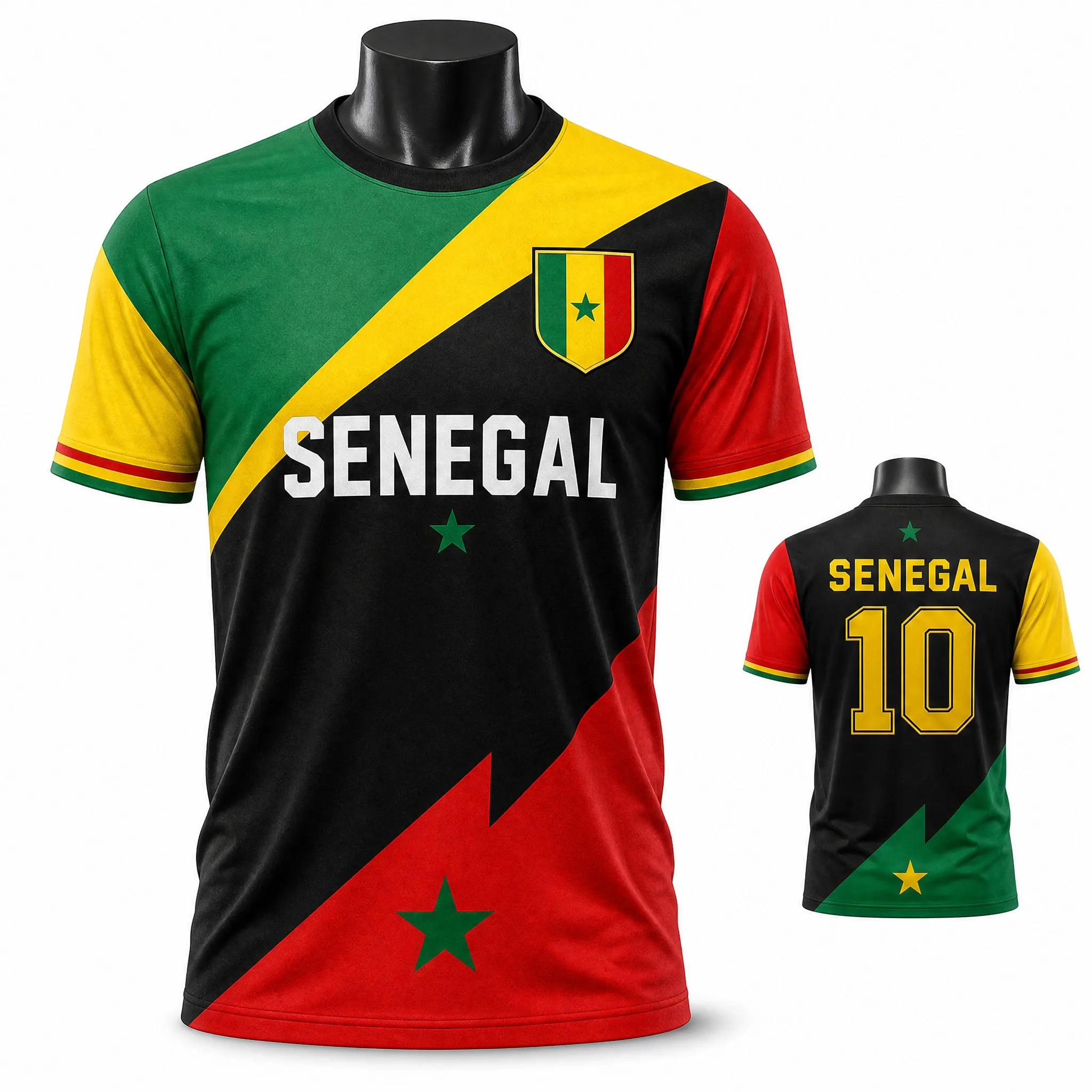 Senegal Mens Colorblock Number Ten Graphic Tee Black Short Sleeve Fan Shirt Street Casual Stadium Style Top Game Ready Cool Look