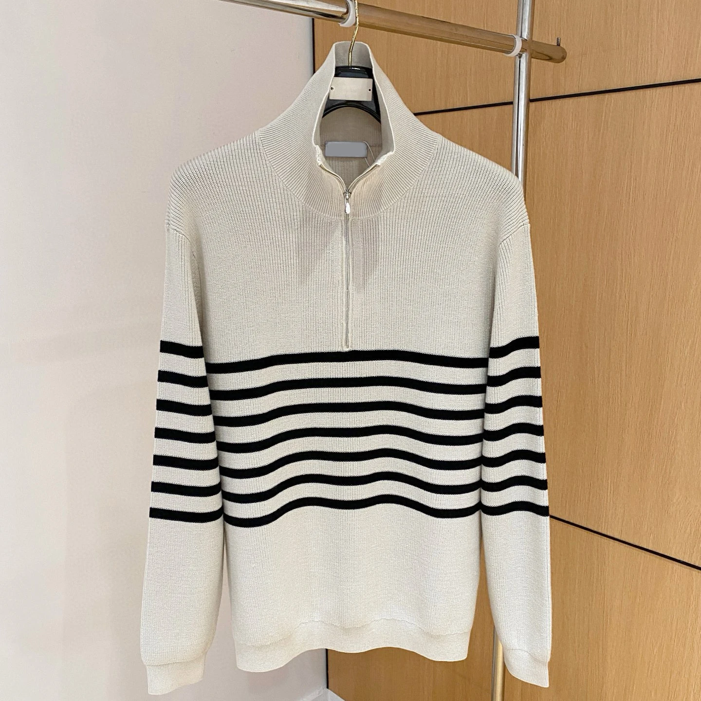 

BC Italian Men's Semi-turtleneck Zipper Striped Knitted Casual Sweater