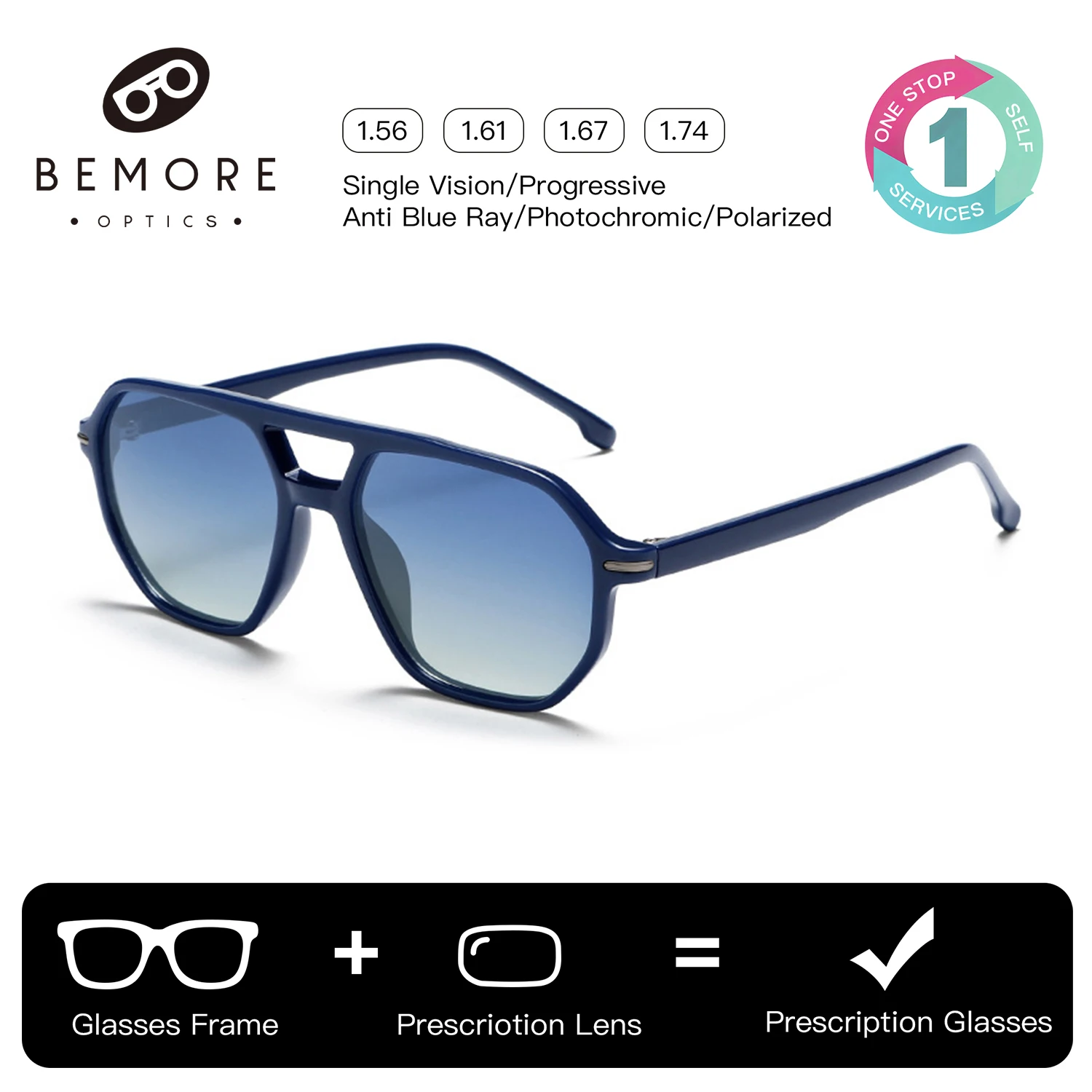 

BEMORE Pilot Prescription Sunglasses Polarized UV400 Progressive Glasses Man Shadow Custom Recipe Optical Eyeglasses