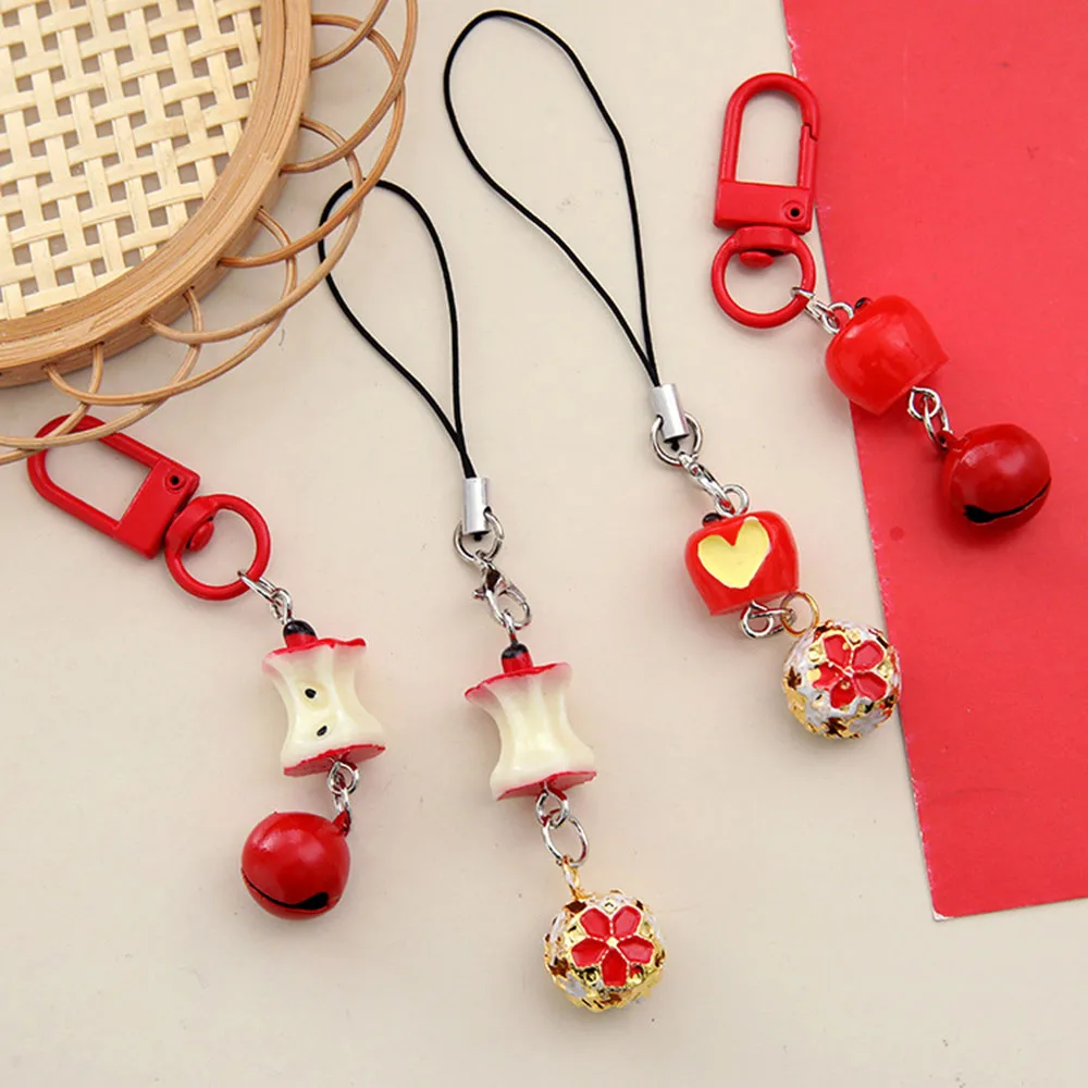 Cartoon Red Apple Keychain Charms Phone Chain Straps Cute Bag Backpack Hanging Pendant Key Chain Keyring For IPhone For Sumsung