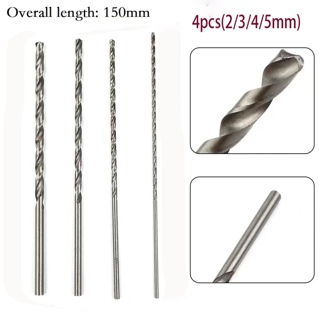 4pcs 150mm Extra Long High Speed Steel Drill Bit Set Silver Drill For Wood Aluminum Plastic 2mm 3mm 3.5mm 4mm 5mm