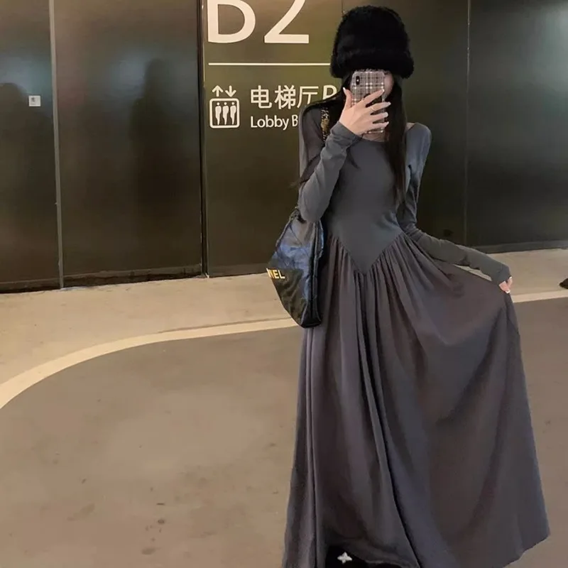 Robe taille haute à col rond pour femmes, nouveau Style français, jupe trapèze à la mode, jupe écrémante à la taille