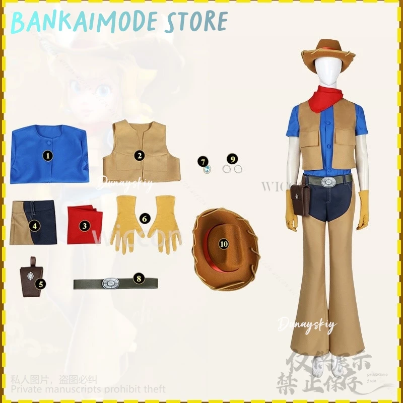 Gioco Anime Principessa ssiUniforme da cowboy Gilet Camicia blu Sciarpa rossa Kawaii Y2K Pantaloni Parrucche Carino Jirai Kei Ragazze Kid Personalizzato