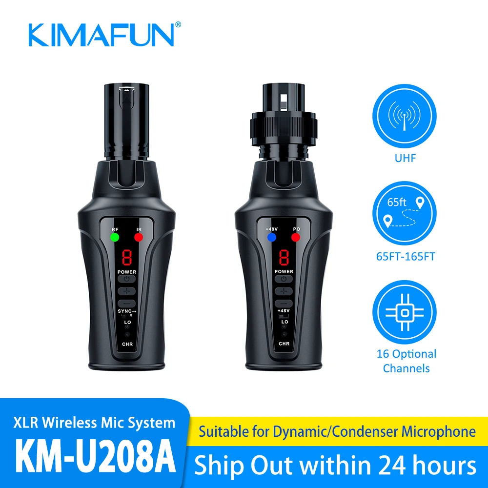 

KIMAFUN Dynamic Microphone UHF Wireless XLR Mic System,48V Phantom Power for Condenser Mic,Compatible with Audio Mixer,Speaker