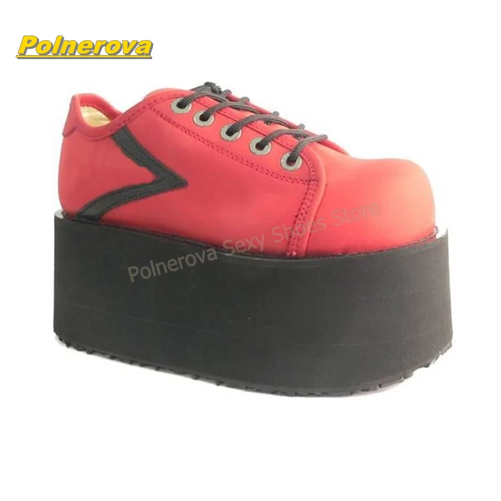 Hot Pink Rainbow Laces Platform Pumps Round Toe Thick Sole Y2K Mixed Color Patchwork Women Fashion Sneakers 2026 Street Style - view 2