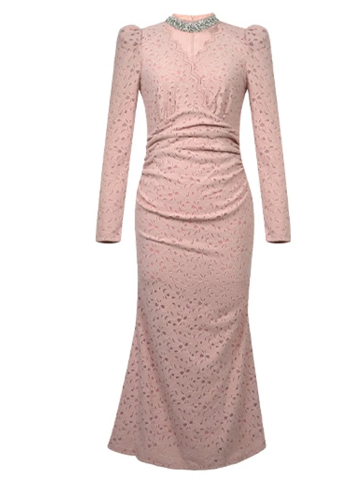 Frauen Exquisite Promi Bankett Kleid Dame Hübsche Cocktail Diamanten Hohl Falten Fischschwanz Robe Femme Geburtstag Party Vestidos