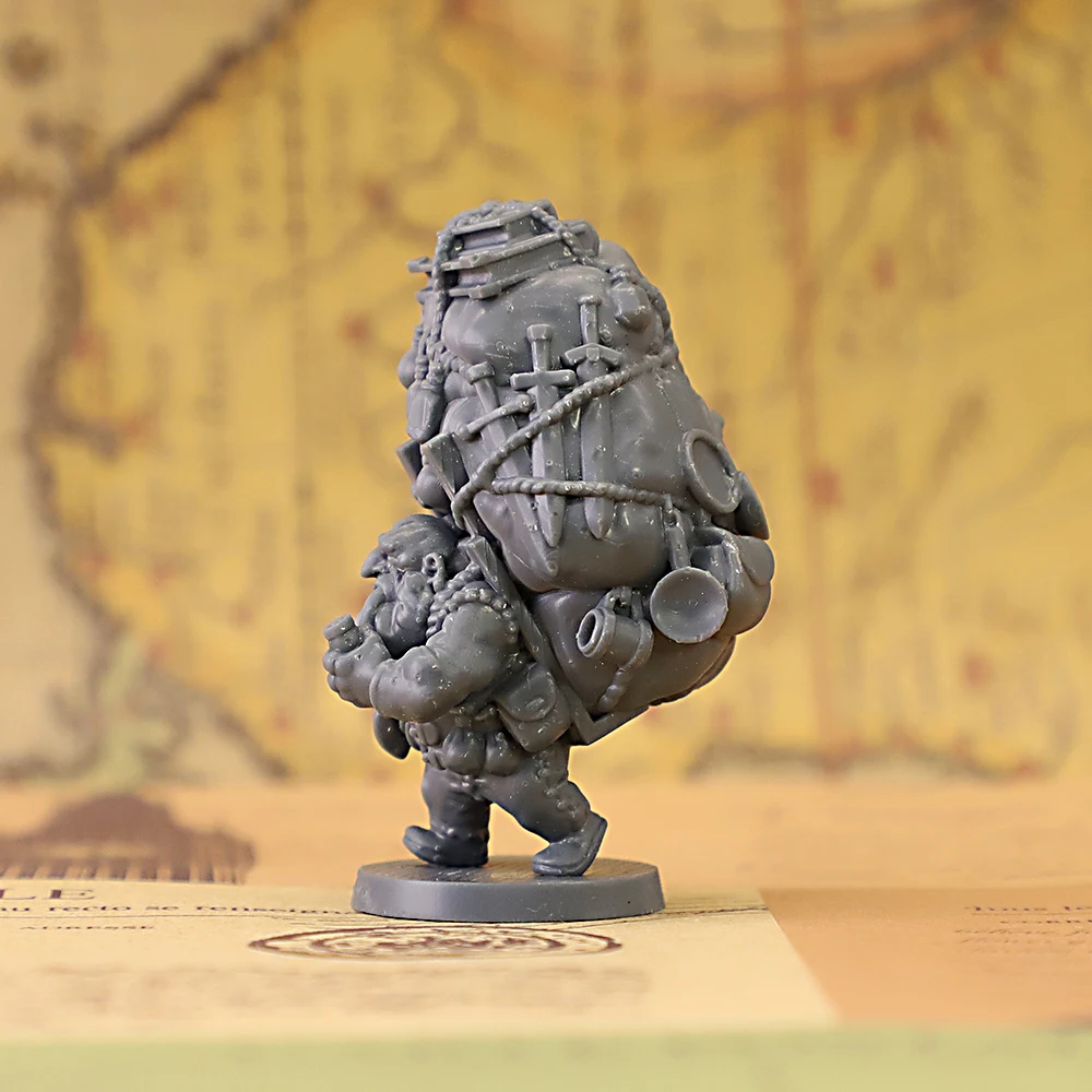 Dwarf Merchant Overloaded Backpack Resin Unpainted Miniature Figure for Tabletop RPG Dungeons Role Playing Wargame