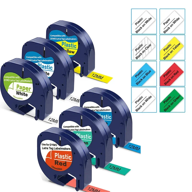 

10PK 91201 91200 Multi Colors Compatible for Dymo LetraTag Label Tape Plastic 91331 91221 Ribbon for LT100H 100T Label Printer