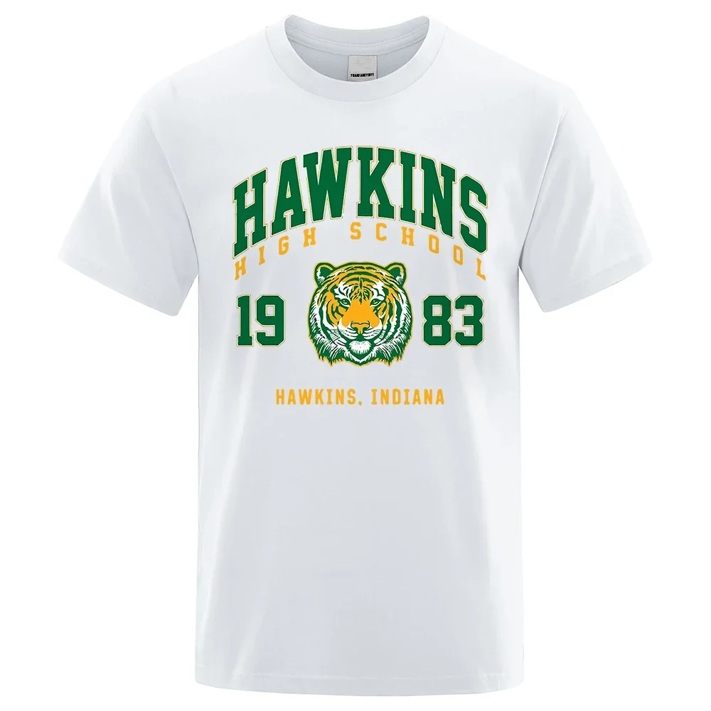 Tiger Hawkins High School 1983 Hawkins Indiana Tshirt Men Loose Cotton Clothing Fashion Casual T-Shirts O-Neck Breathable Tshirt