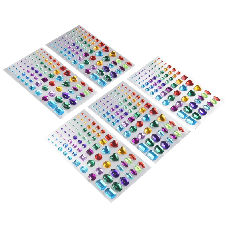

A09P Самоклеящаяся наклейка со стразами, блестящие ремесленные драгоценности, наклейки с кристаллами и драгоценными камнями, разные размеры, 5 листов