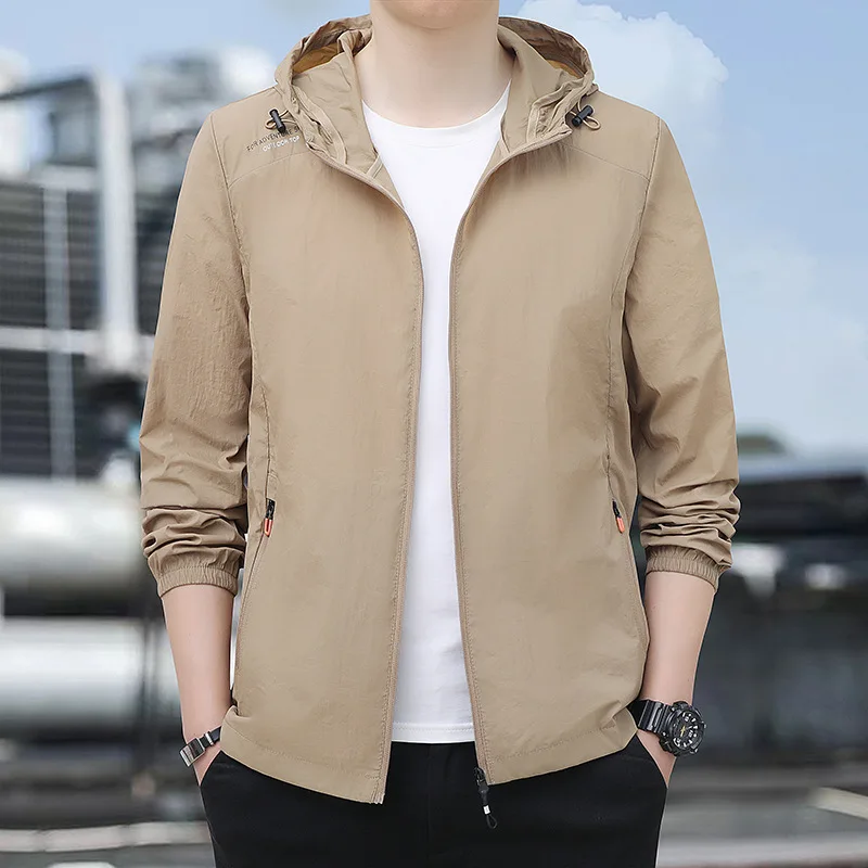 Summer Ice Silk Hooded Sun Protection Jacket Men's Lightweight Outdoor Casual Top