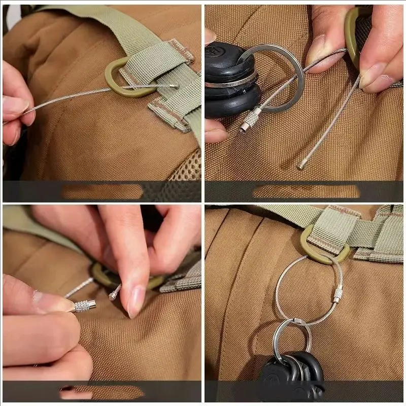 سلسلة المفاتيح المعدنية علامة الحبال أسلاك الفولاذ المقاوم للصدأ كابل حلقة المسمار قفل أداة حلقة مفتاح كيرينغ دائرة مخيم معلقة أداة الأجهزة