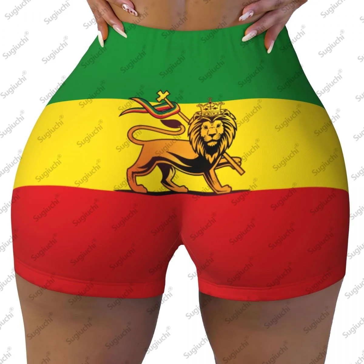 

2026 Эфиопия, флаг льва, шорты для йоги для женщин, тренировки, подтяжка ягодиц, высокая талия, шорты для бега в тренажерном зале