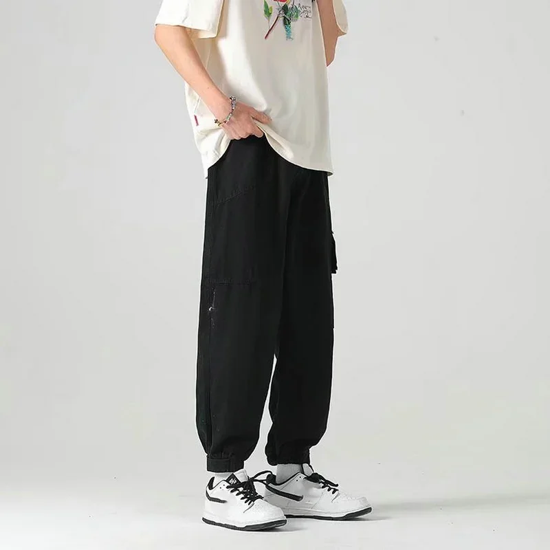 

2023 Mens Cargo Pants Straight Cotton Hip Hop Sweatpants Casual Joggers Harajuku Trousers