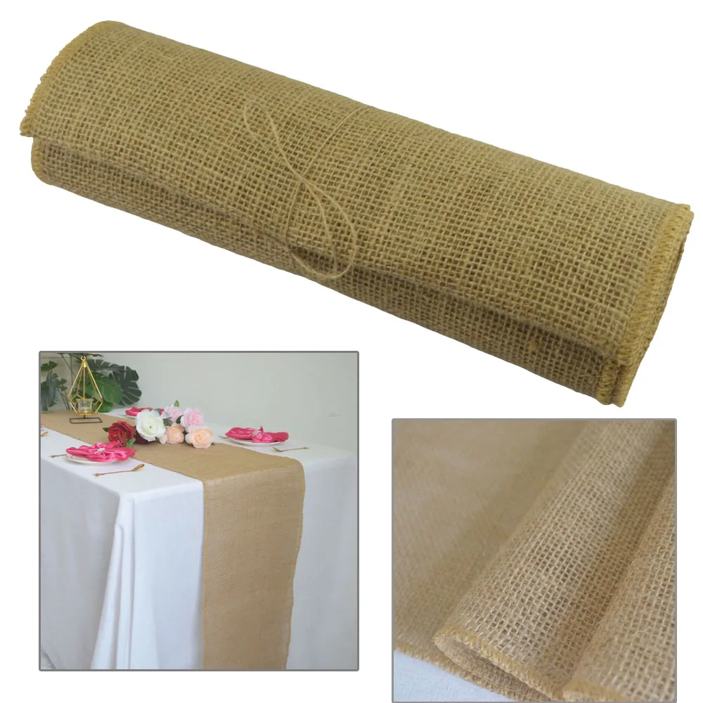 

Vintage Jute Linen Table Runner Country Wedding Decoration Khaki Birthday Christmas Natural Burlap Rustic Dinner Table Runners