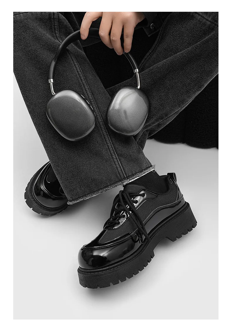 Men's shoes 2025 new winter British style casual low top men's leather shoes thick soled derby trendy shoes