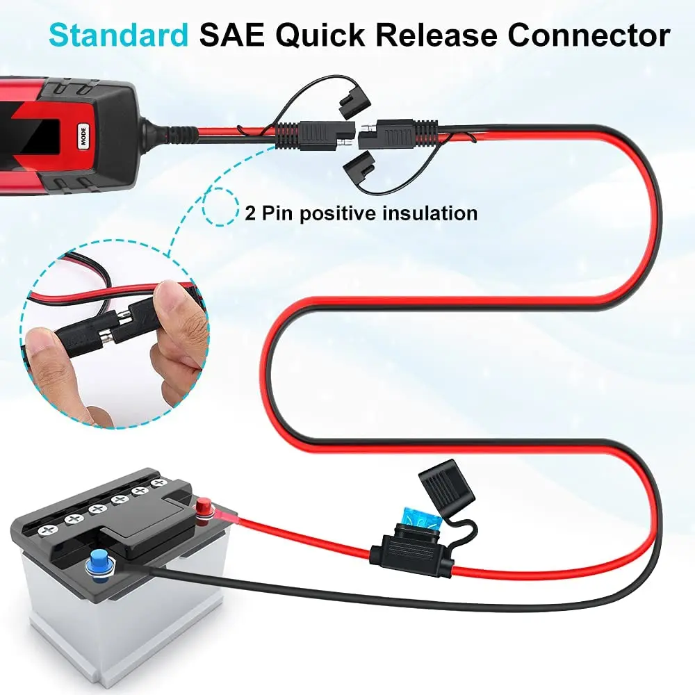 Gadpow Quick Release Connector, 10AWG SAE 2 Pin, Arnês Terminal O-Ring, fusível 15A para cabo de carregador de bateria