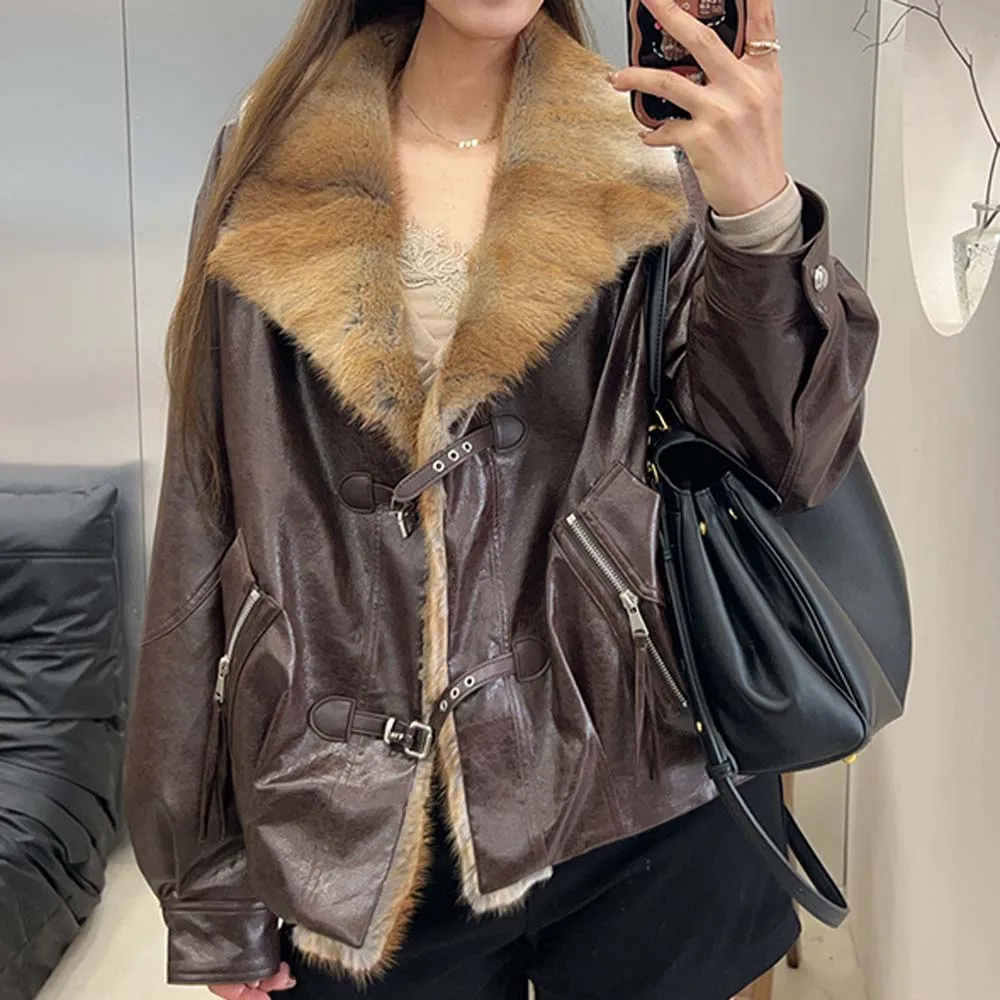 Chaqueta de lujo con cuello peludo, abrigos cálidos de manga larga, cárdigan de invierno, ropa de abrigo gruesa de plumas de ganso