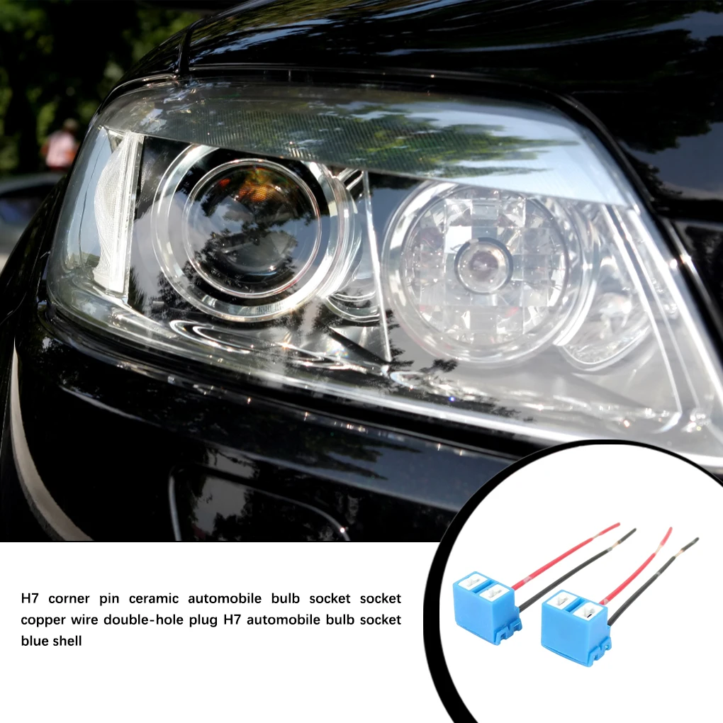 2Pcs H7 Bent-Pin Ceramic Car Bulb Socket Holder with Copper Wire Two-Prong Plug Car Bulb Socket with Slug Shell Replacement Part