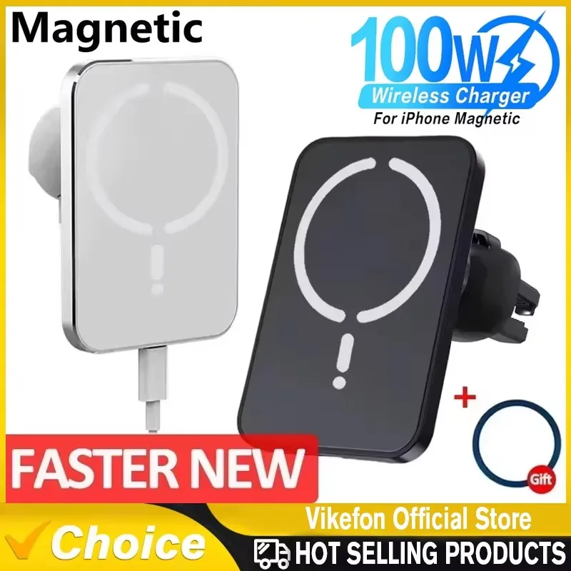 Supporto per telefono con presa d'aria per caricabatteria da auto wireless magnetico da 100 W per iPhone 16 15 14 13 12 Pro Max Stazione di ricarica per auto wireless veloce