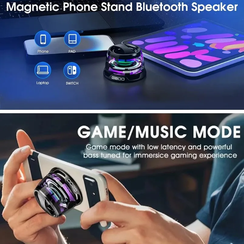 BT 5.3 Mini Tragbarer Bluetooth-Lautsprecher G200 RGB-Farblicht Magnetischer Lautsprecher Kleine Soundbox Telefonhalter Drahtloser Lautsprecher – Detail 19