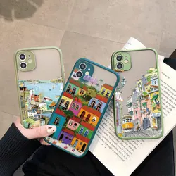 Cartoon Colourful Anime Painted House Scenery Phone Case For iPhone 16 15 14 13 12 11 Pro Max 7 8 Plus SE2020 X XR XS Back Cover