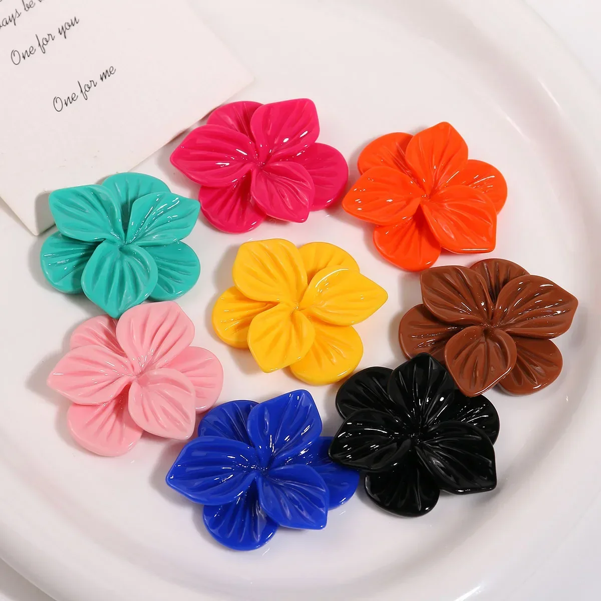 2pcs Korean version of simple color double-layer three-petaled flower resin accessories DIY headgear hairpin mobile phone case m