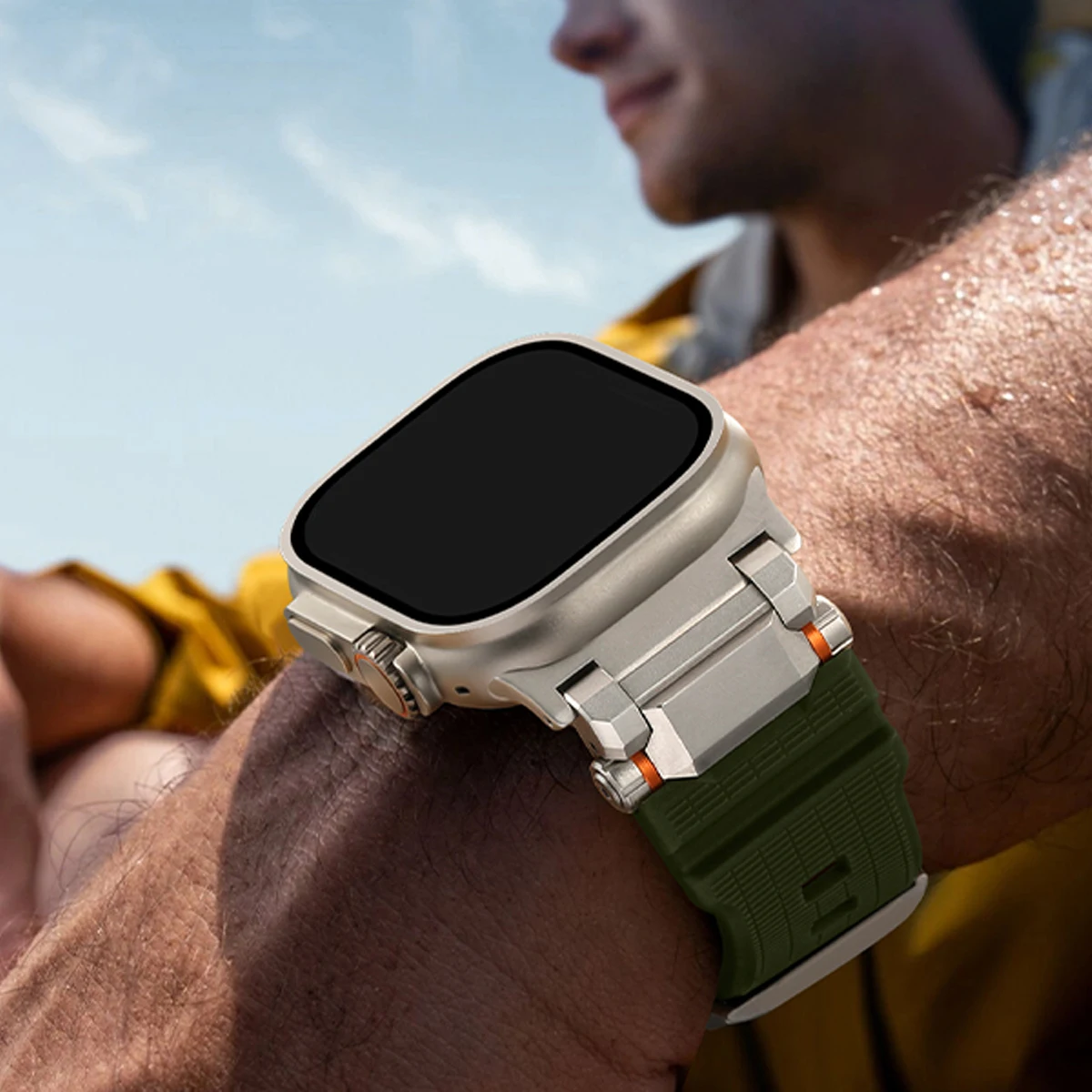 Silicone Rubber Band for Apple Watch Band Ultra 49mm 42 44mm 45 46mm Silicone Metal Luxury Strap for iWatch Series 10 987 se 564