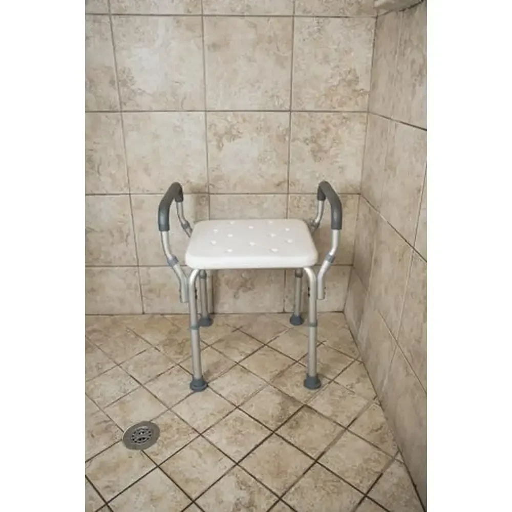 Adjustable Shower Bench Padded Arms Texturized Seat 300lb Weight Limit