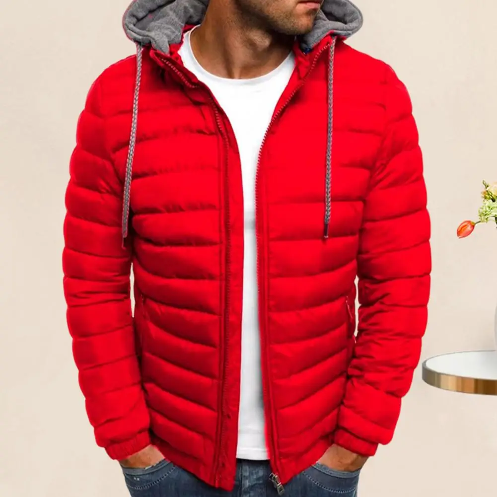 

Jacket Coat Men's Hooded Cotton Winter Jacket With Zipper Closure Pockets Lightweight Solid Color Outwear For Weather Versatile