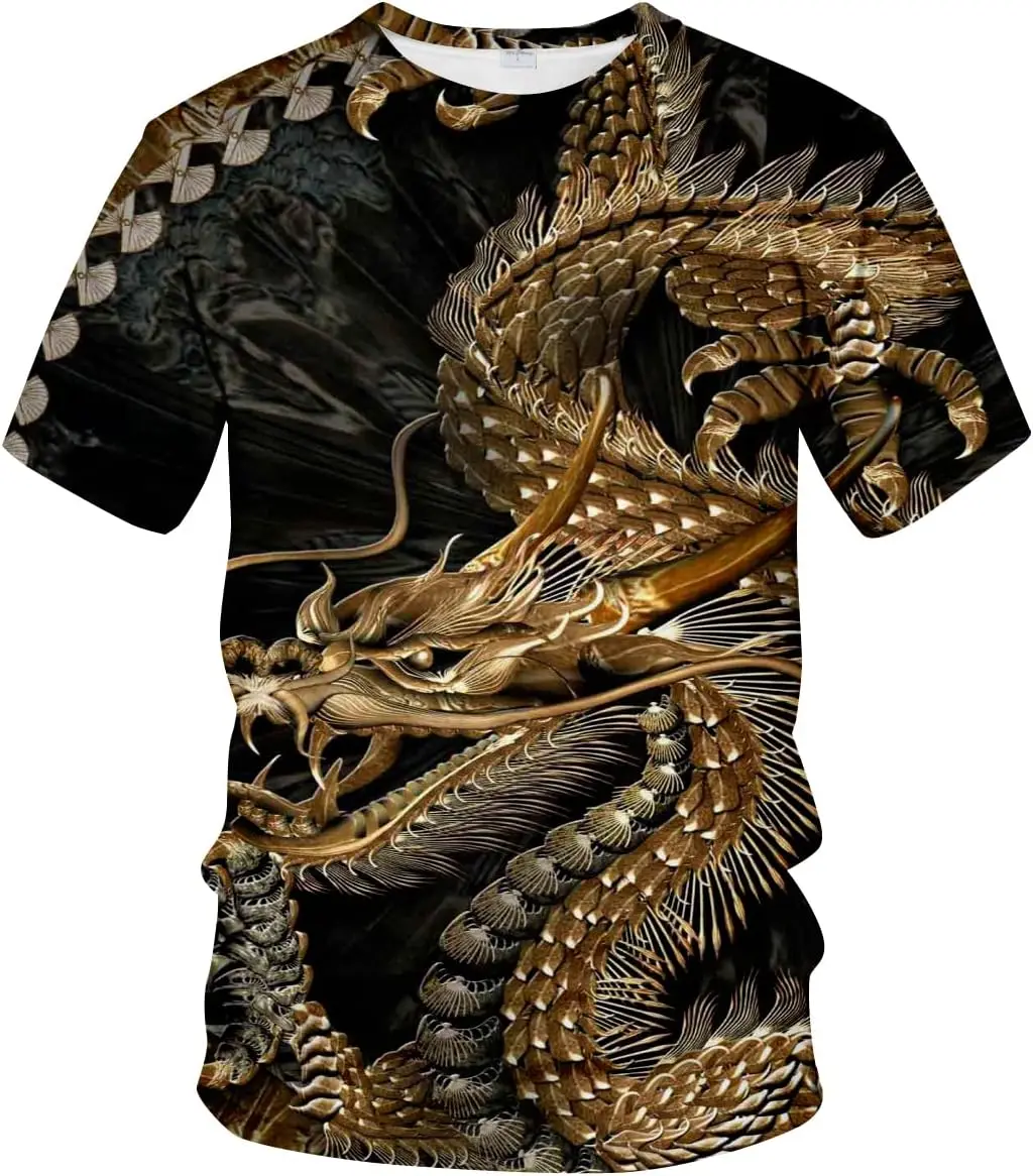 

LAOLIUSN Men's Dragon T-shirt Summer Short Sleeve T-shirt Top Animal-themed shirt Anime graphic shirt